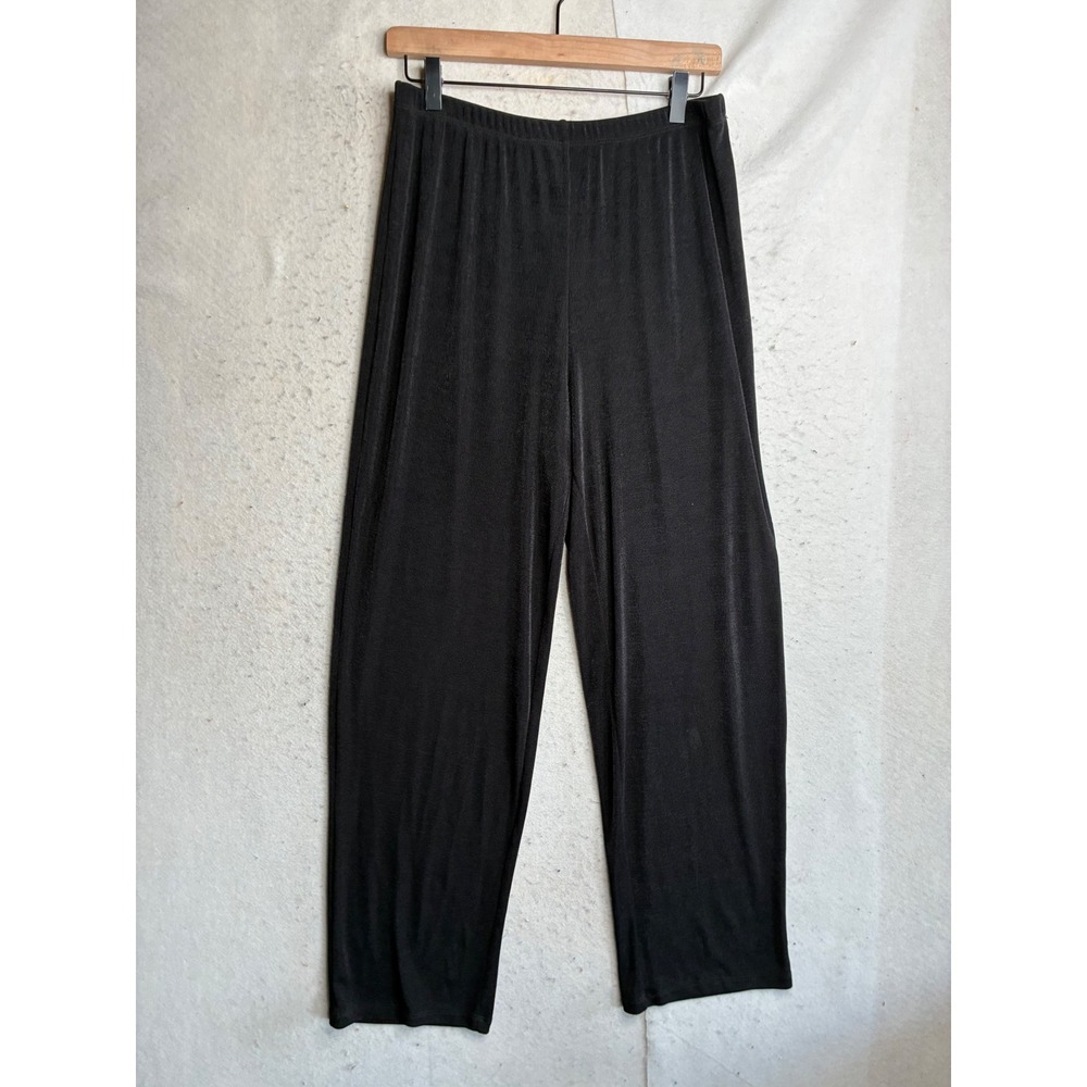 VTG Carole Little Sport Black Slinky Knit Wide Leg Pants Elastic Waist Womens L